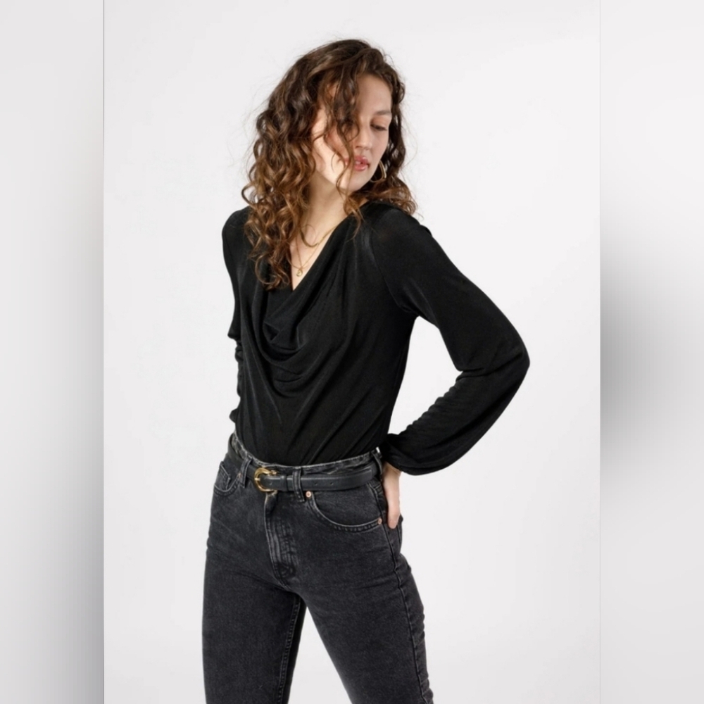 Band of the Free Black Aggie Black Cowl Neck Bodysuit SZ L NEW